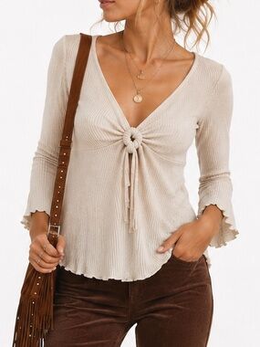 Free People 70s Flare Sleeve and Keyhole V-Neck Long Sleeve